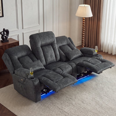 Canapé inclinable électrique 3 places avec massage par vibration et chauffage lombaire, canapé inclinable mural pour VR avec prises électriques, porte-gobelets et rangement