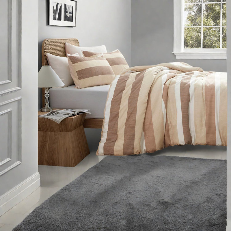Ensembles de literie pour très grand lit / très grand de qualité supérieure, édredon en polyester texturé avec rayures terre cuite pour une utilisation toutes saisons