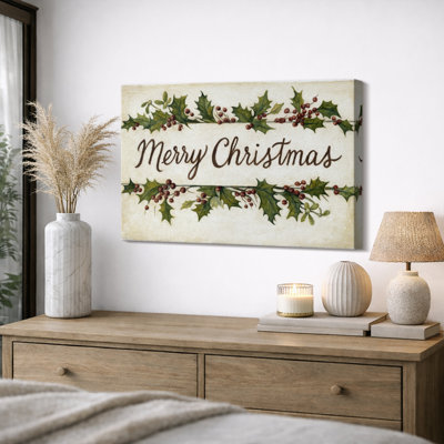 Illustration de typographie de vacances de Noël, photos de salon festif Holly Berry, impression sur toile encadrée, impression numérique