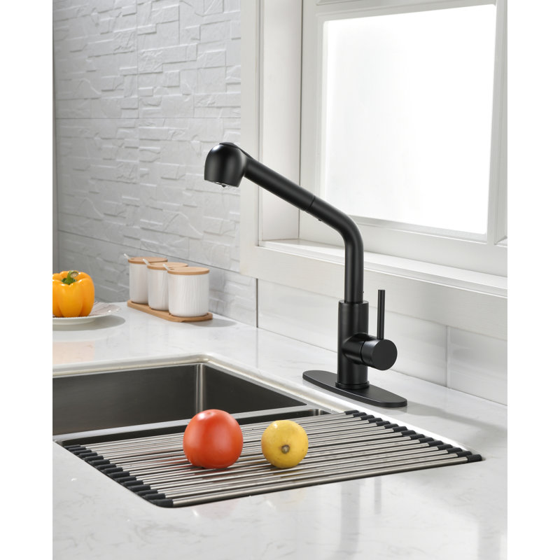 Matte Black Kitchen Faucet With Pull-Down , Single Lever Sink Faucet, 360 Rotating High Outlet, Corrosion & Rust Resistance, Easy Water Regulation Procedure Pull Out Handle Swiveling Spout,