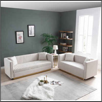 Contemporary Vertical Channel Tufted Velvet Sofa Loveseat Set Modern Upholstered 2Pcs Set Couch For Living Room Apartment With 4Pillows