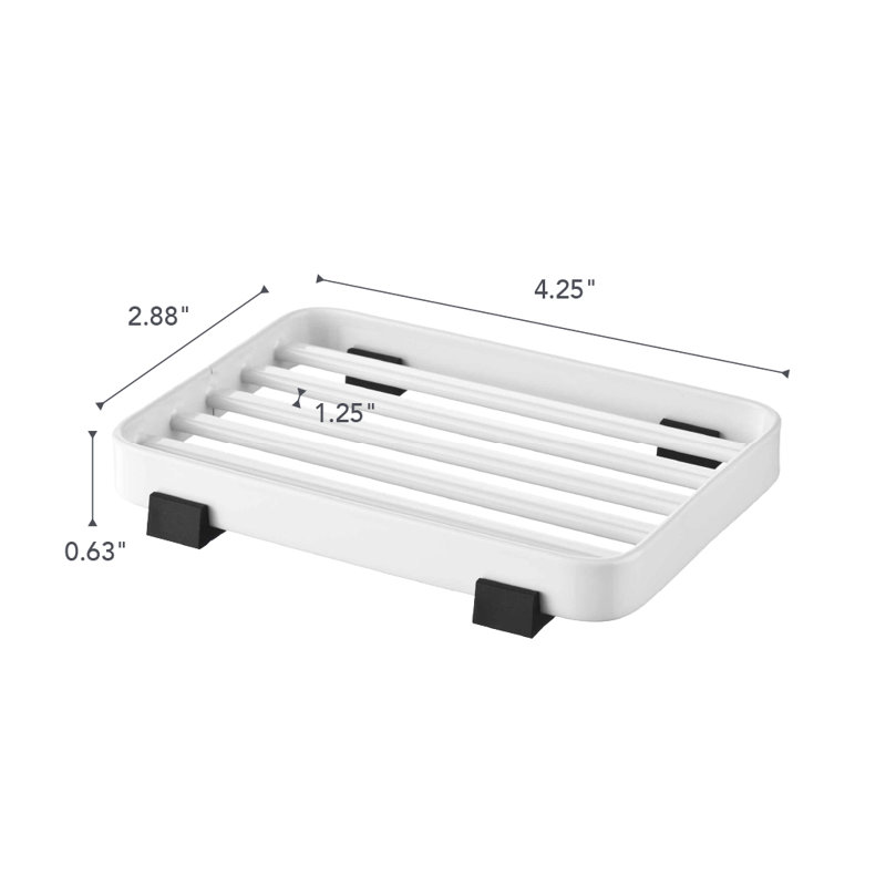 Yamazaki Home Soap Tray - Steel Holder Dish For Sink, Steel, Water Resistant, No Assembly Req., White
