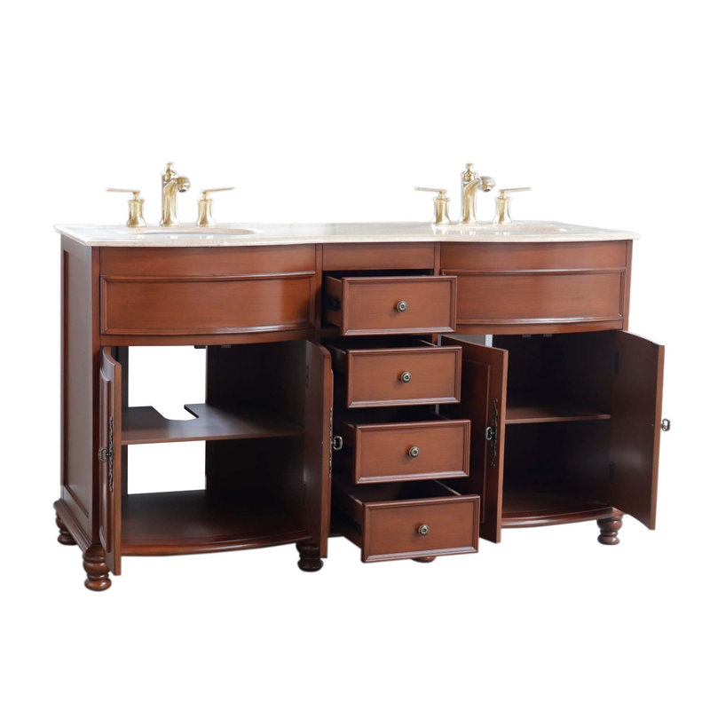 62'' Double Bathroom Vanity with Travertine Top