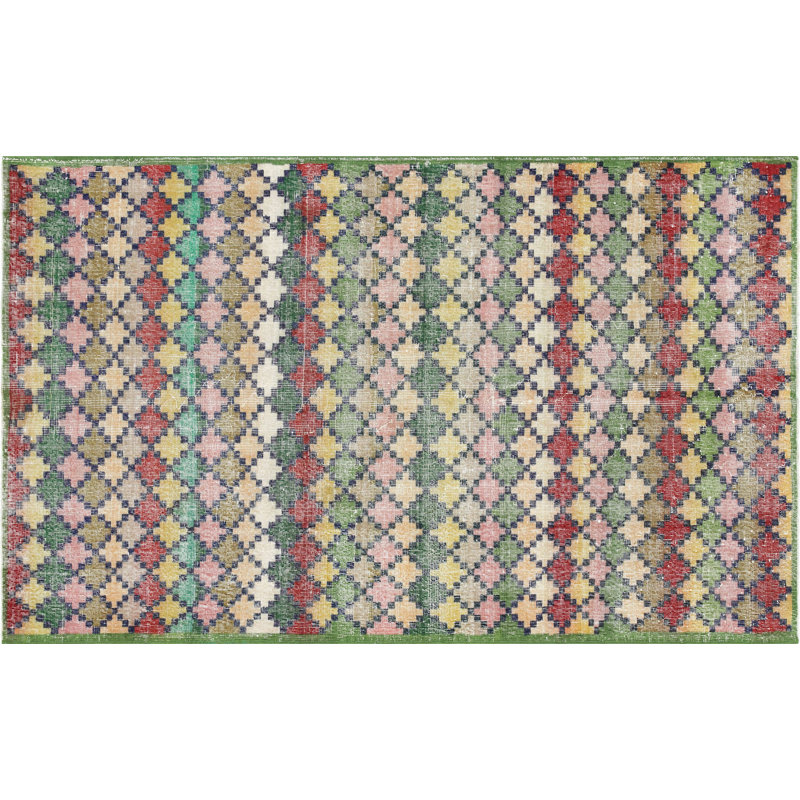 One-of-a-Kind Hand-Knotted 1960s 4'11" x 8' Wool Area Rug in Green/Red/Brown