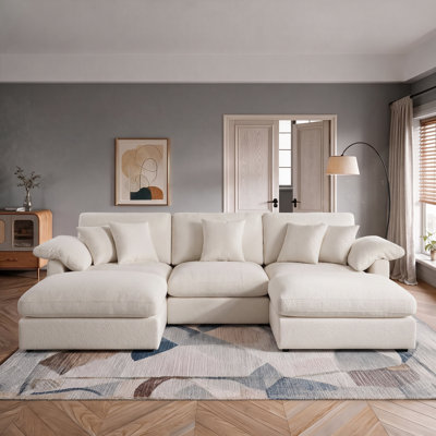 Canapé d'angle en forme de U 5 pièces de 112 pouces avec 2 poufs