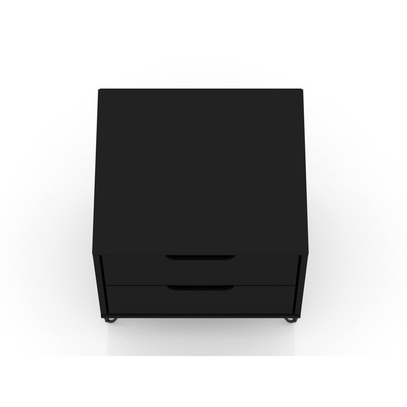 Rockefeller 20" Mid-Century Modern 2-Drawer Nightstand in Black, Black