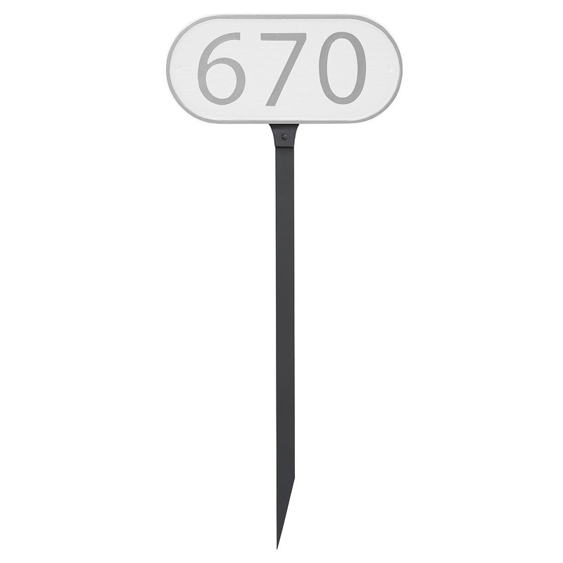 Enseigne d’adresse pour pelouse sur 1 ligne, Argent, Blanc