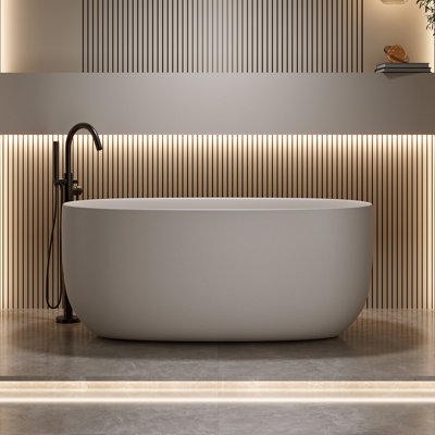 51" Oval Resin Stone Freestanding Soaking Bathtub with Pop-Up Drain in Beige