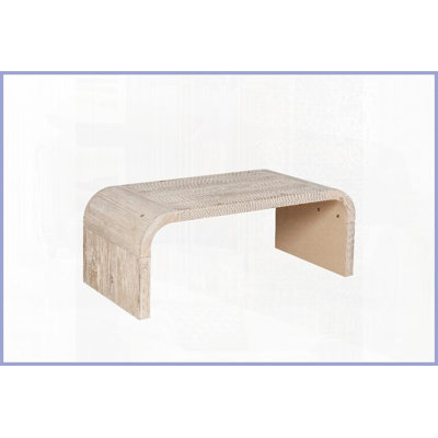 Vintage Farmhouse Curved Art Deco Coffee Table for Living Room, Natural Wood Washed, Easy Assembly