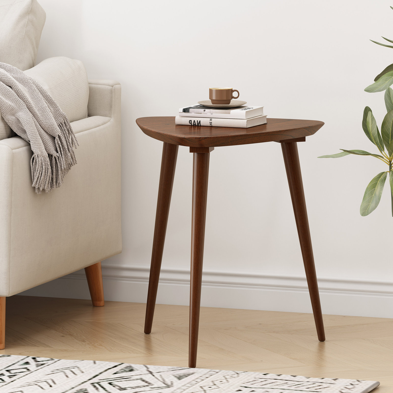 Kamile Solid Wood End Table, Walnut