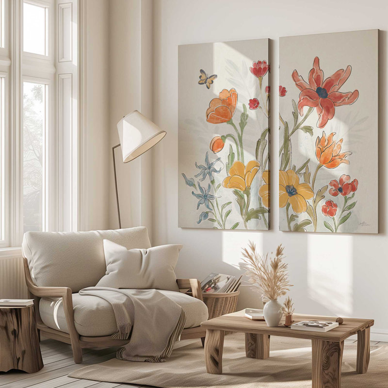 Mélodie de jardin en fleurs IV | Impression sur toile 2 panneaux | Combiné, H 72 po x l 72 po