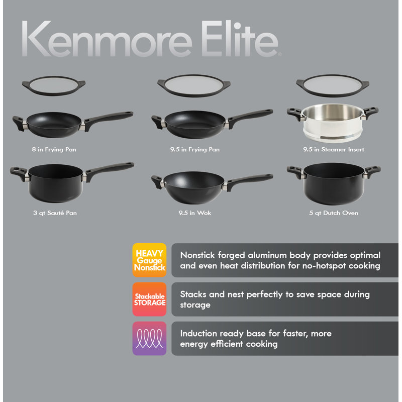 Kenmore Elite 9-Piece Black Nonstick Aluminum Stackable Cookware Set