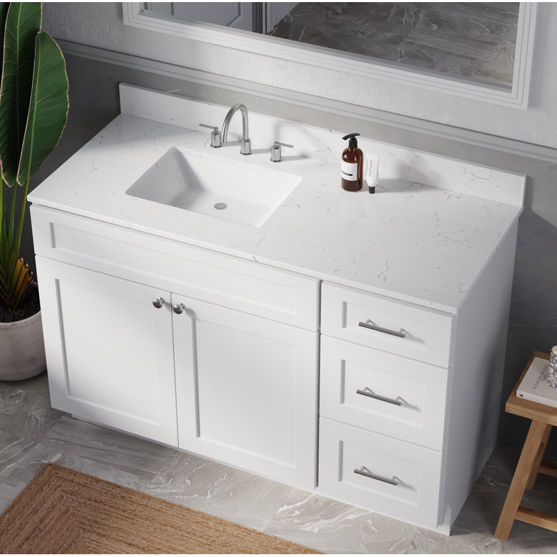 Disar 52'' Single Bathroom Vanity with Quartz Top, White