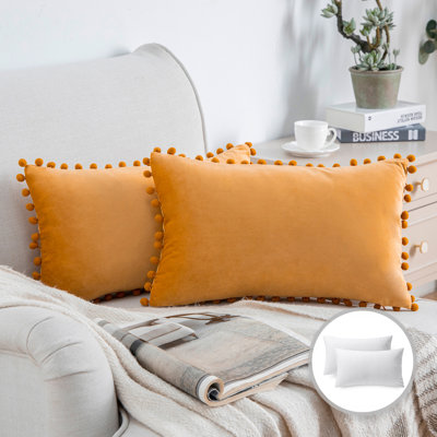 Silky Velvet Series Pom-poms Decorative Throw Pillow