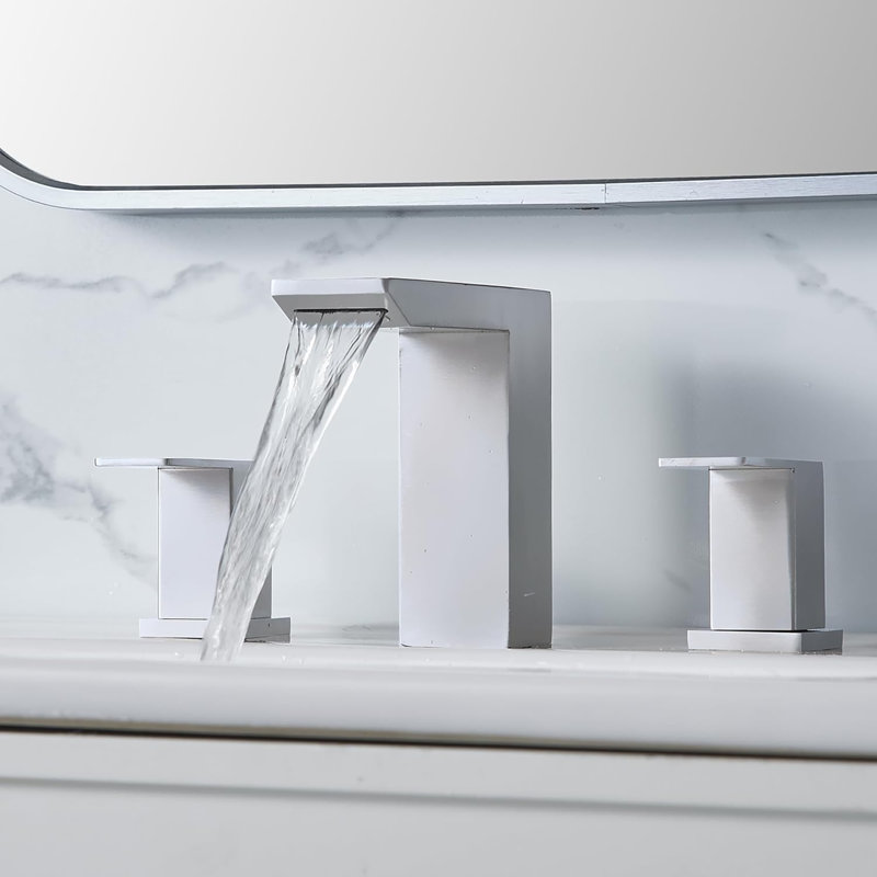 3 Hole Bathroom Faucet Brushed Nickel,8 Inch Modern Vanity Widespread Faucet For Bathroom Sink,Waterfall Bathroom Sink Faucet With Pop-Up Drain And Supply Hoses
