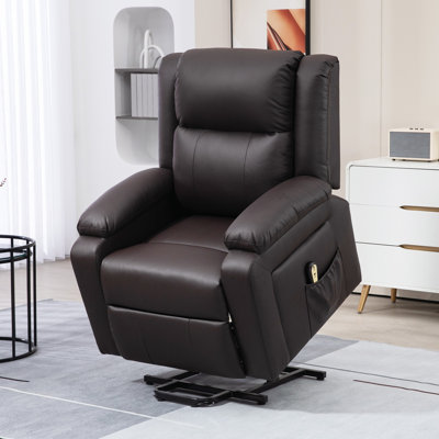 Fauteuil relevable, fauteuil inclinable en cuir PU avec poches latérales, brun