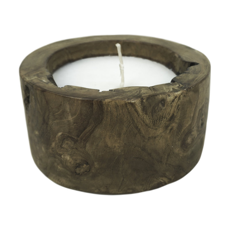 Unscented Jar Candle with Wood Holder, 10cm H x 20cm W x 20cm D