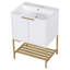 Meuble-lavabo 24 po avec lavabo, meuble-lavabo avec 2 portes et structure en métal doré, tablette de rangement ouverte