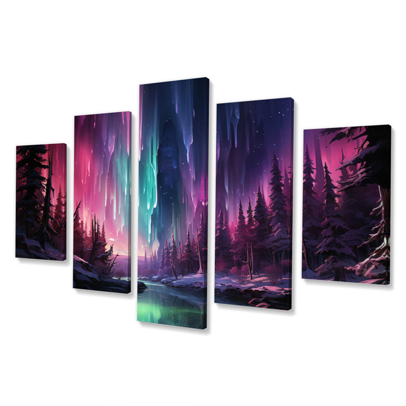 Northern Lights, glaçons iridescents - Paysages, art mural, salon, 5 panneaux