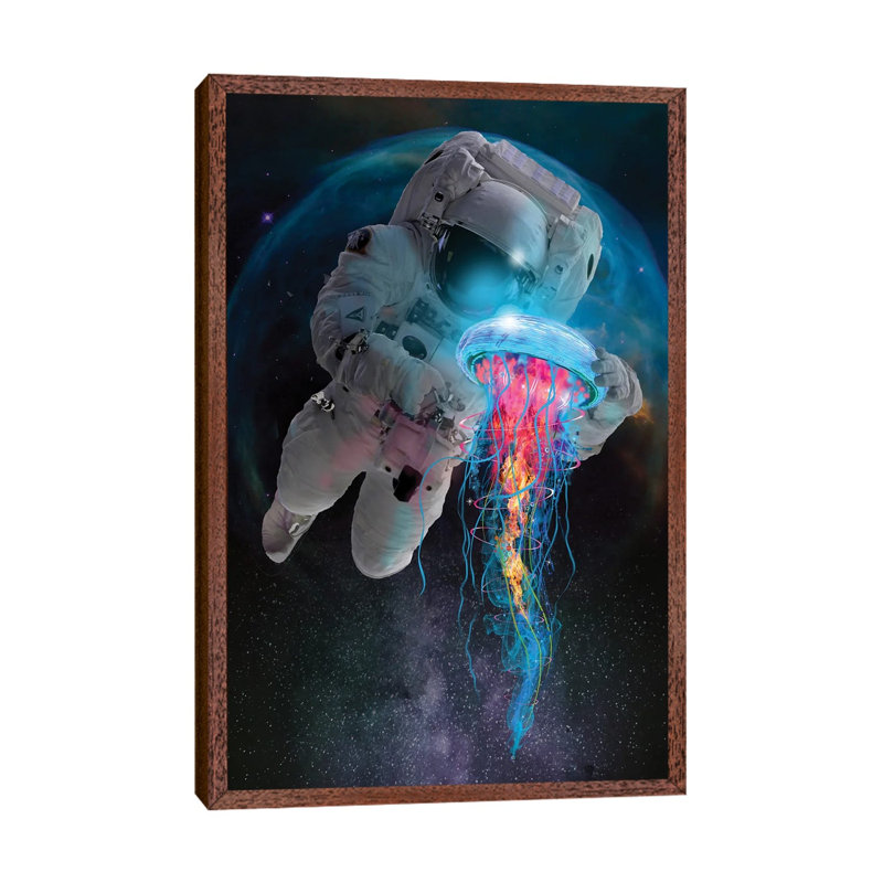 Space Jellyfish by David Loblaw - Print on Canvas, 66.04 cm H x 45.72 cm W, Classic Brown Wood Framed