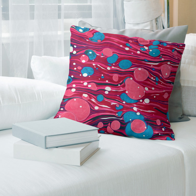 Coussin Swirls, Rose/bleu, 14 po x 14 po, Pas de bourre