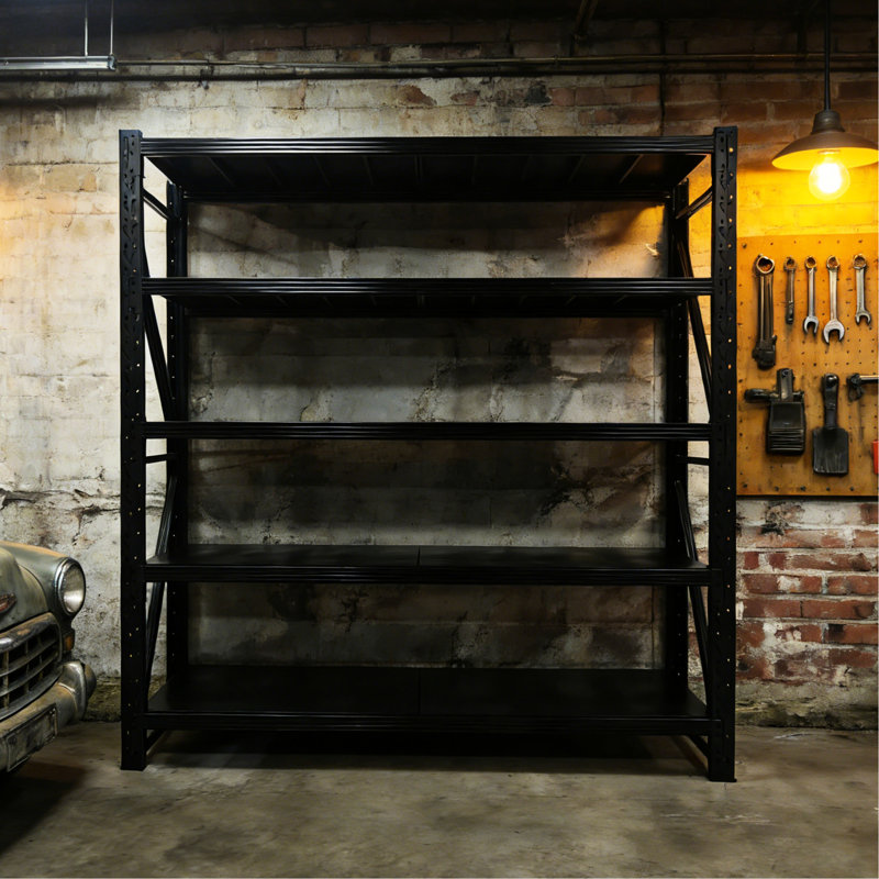 Étagère de rangement légère à cinq niveaux en métal noir, 78 pouces de largeur, 23,4 de profondeur, 78,7 de hauteur, pour unité de garage et de sous-sol réglable, capacité de 1 800 lb, bureaux idéaux
