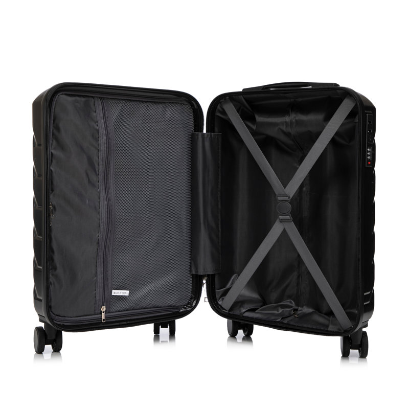 14 "/ 20" 2 pièces / ensemble dans un bagage à roulettes en ABS, avec serrure à combinaison, étui à cosmétiques 14 "(noir)