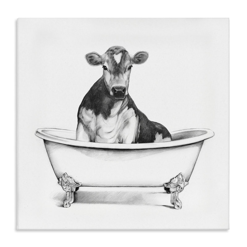 Vache dans un bac à griffes, Giclée encadrée noir minuit, H 17 po x l 17 po
