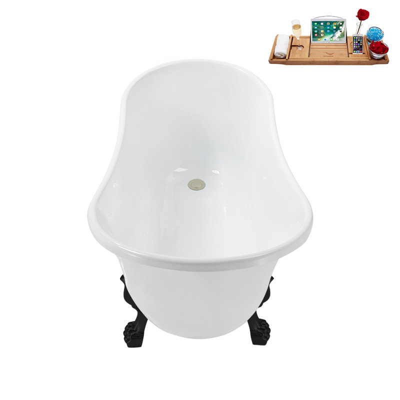 51.2'' x 25.6'' Soaking Acrylic Bathtub, Matte Black, Brushed Nickel