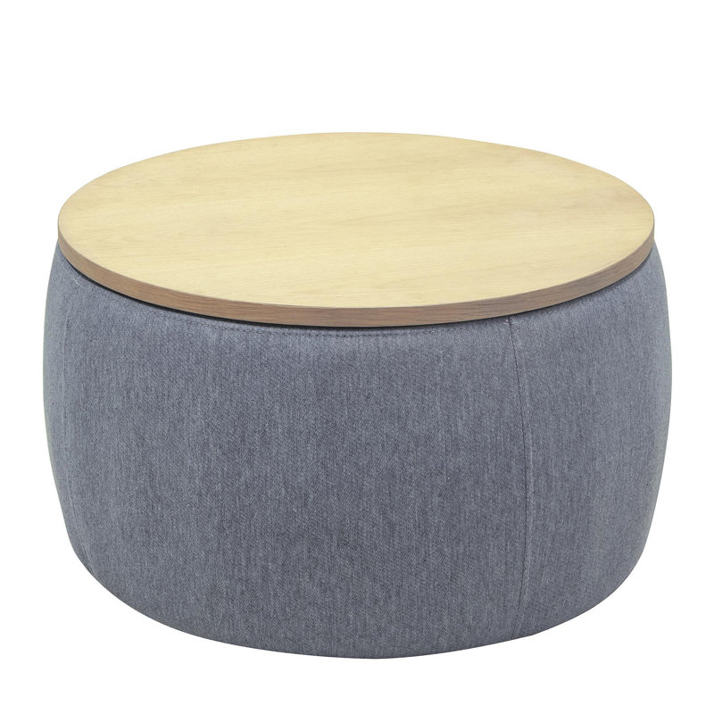 Round Storage Ottoman, 2 In 1 Function, Work As End Table And Ottoman, Dark Grey (25.5"X25.5"X14.5"), Dark Gray