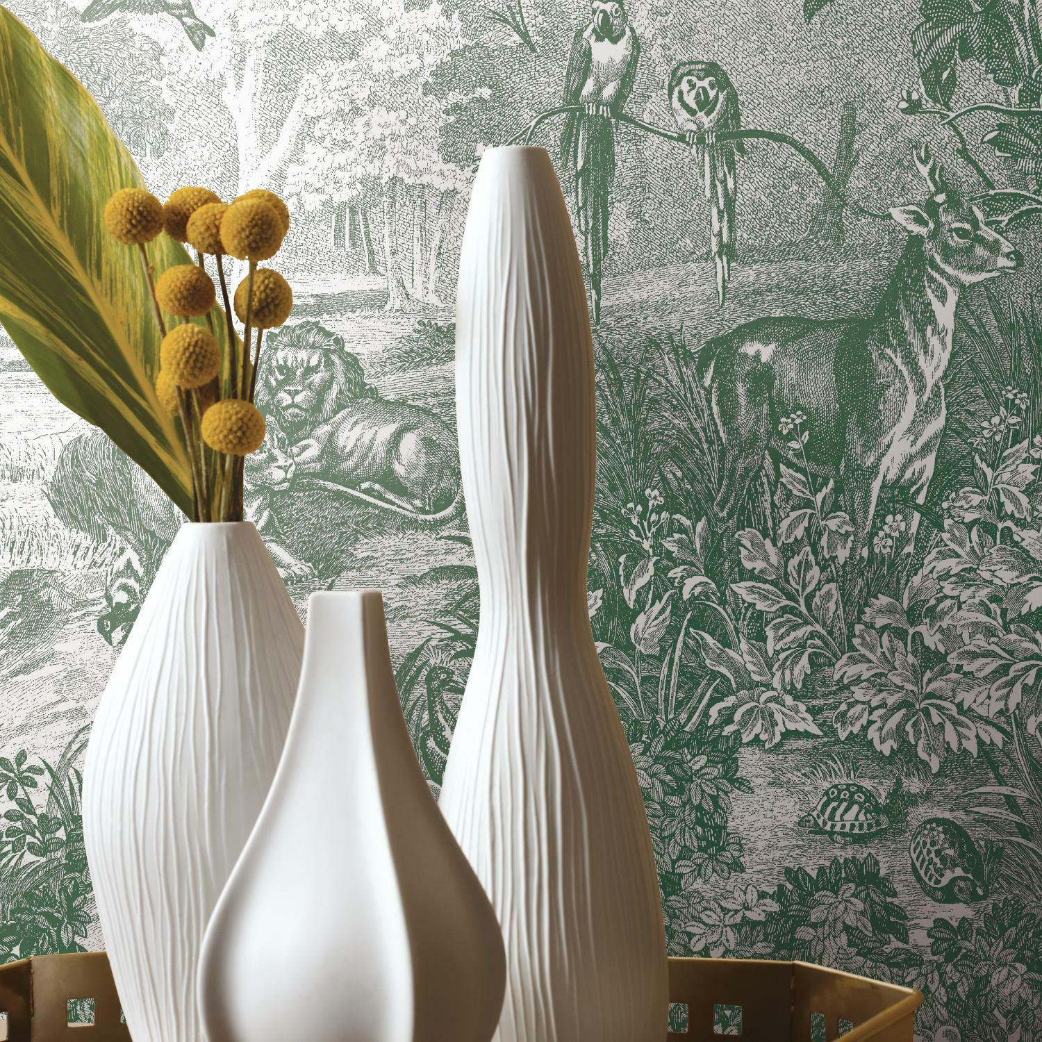 Modern Peel & Stick Toile Wallpaper, Green