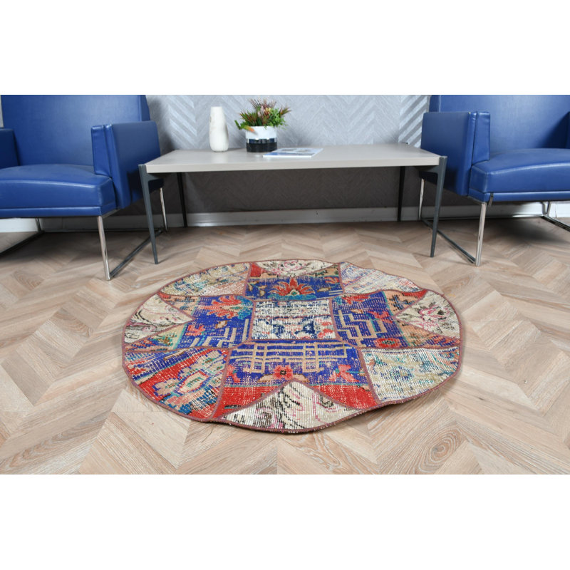 Tapis rétro bleu antique rétro à motif patchwork parfait pour le hall d'entrée et le tapis décoratif