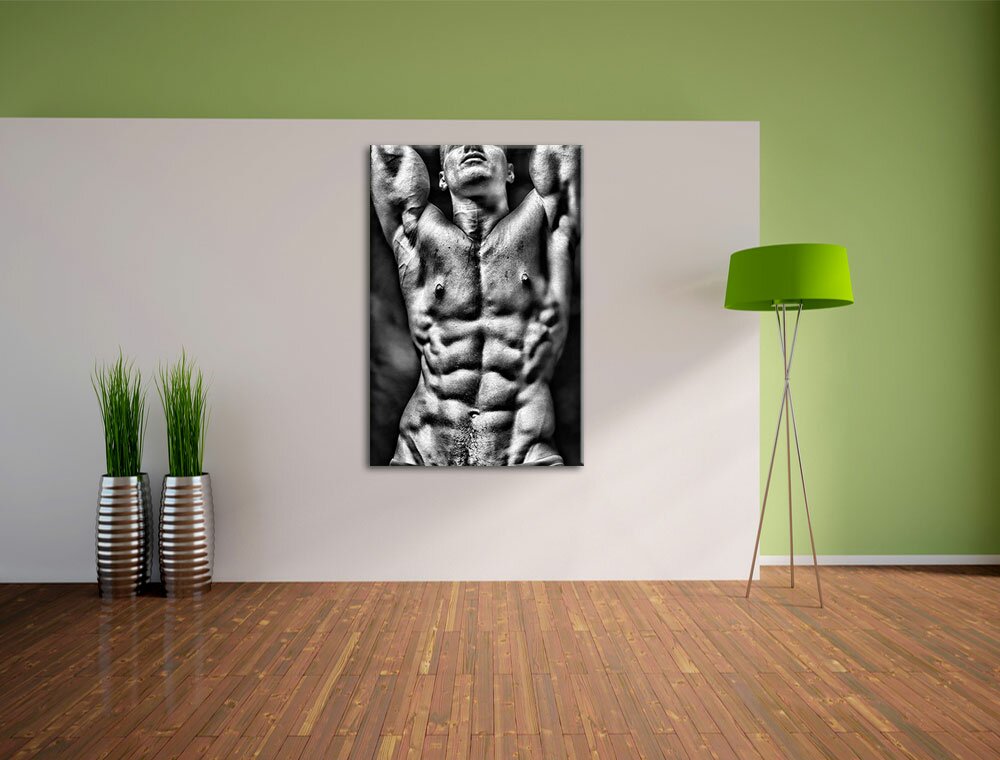 Leinwandbild Sixpack Body in Monochrom