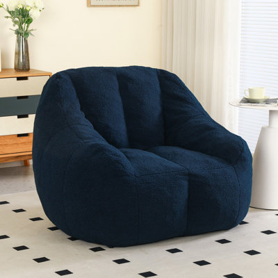 Compression 37"W Soft Teddy Fabric Tufted Memory Sponge Foam Filled Bean Bag Chair