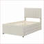 Lit plateforme simple tapissier en lin avec lit gigogne 3 tiroirs, beige pour chambre d'amis