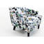 Fauteuil d'appoint confortable en lin à motif papillon, garni de clous décoratifs, garni de mousse haute densité, structure en bois massif, motif bleu et blanc, pour le salon, profondeur 67,3 cm, hauteur 88,6 cm, poids 15,8 kg, largeur intemporelle