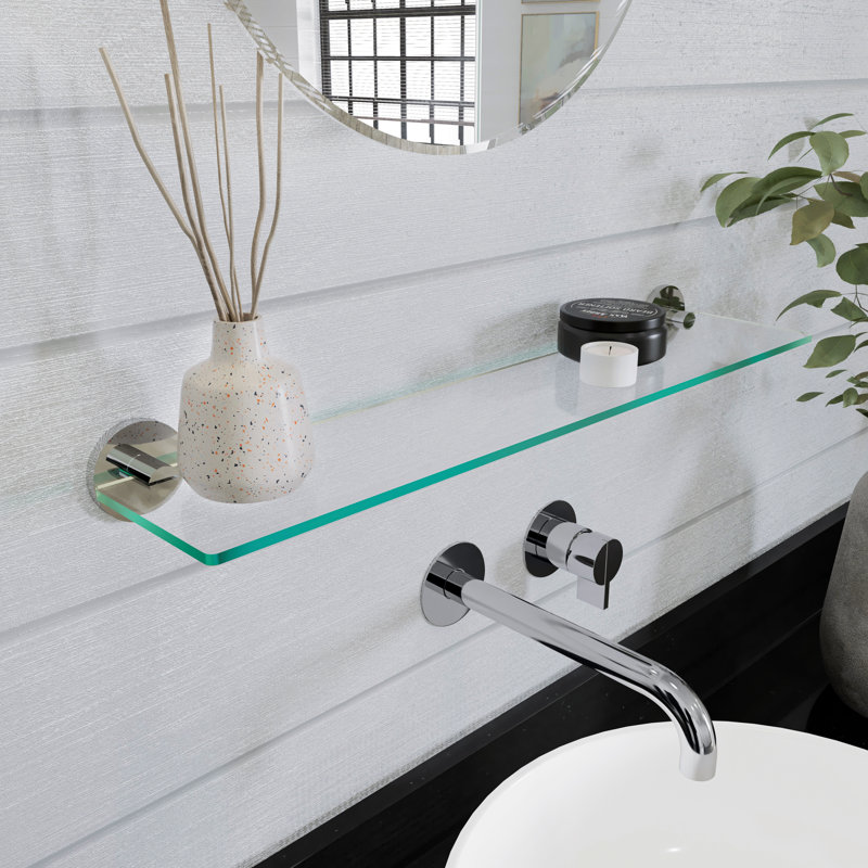 Epsom Wall Mounted Glass Shelf with Chrome Flexi-Fix Brackets 62cm, 5.4cm H x 62cm W x 13.3cm D