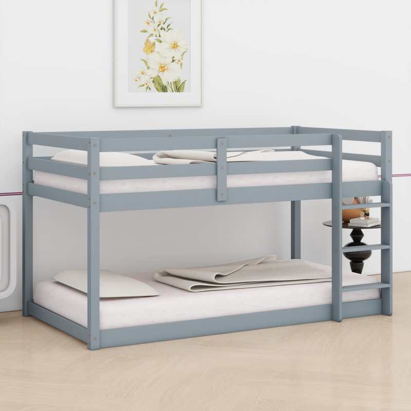 Floor Bunk Bed With Ladder, Gray