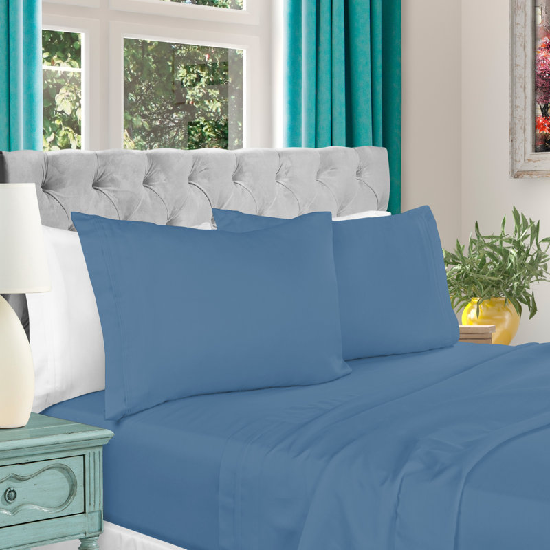  Ensemble de draps en coton 1000 fils Blue Nile Mills, Bleu moyen, Grand lit