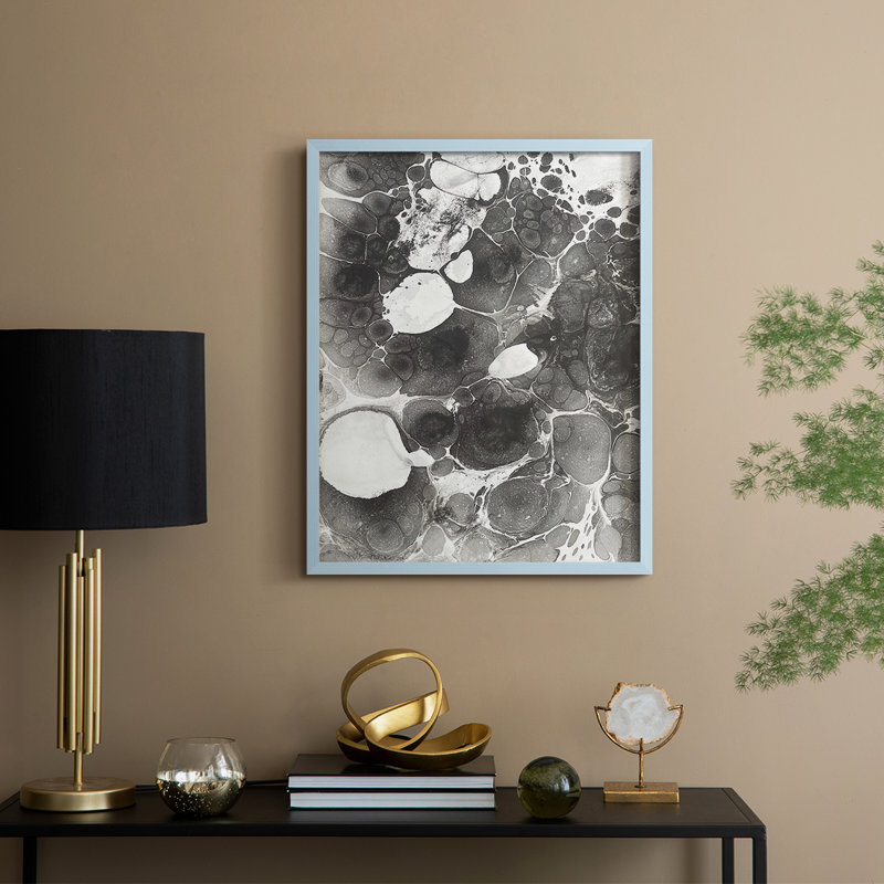 Marbling IV Framed Print - Solid Wood, 21" H x 17" W, Blue