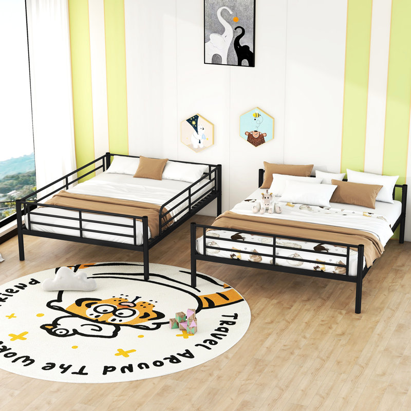 Full Xl Over Queen Metal Bunk Bed, Black - Iron Composition, Space Saving Aspect, Protocols Followed Modern Queen, Made With
