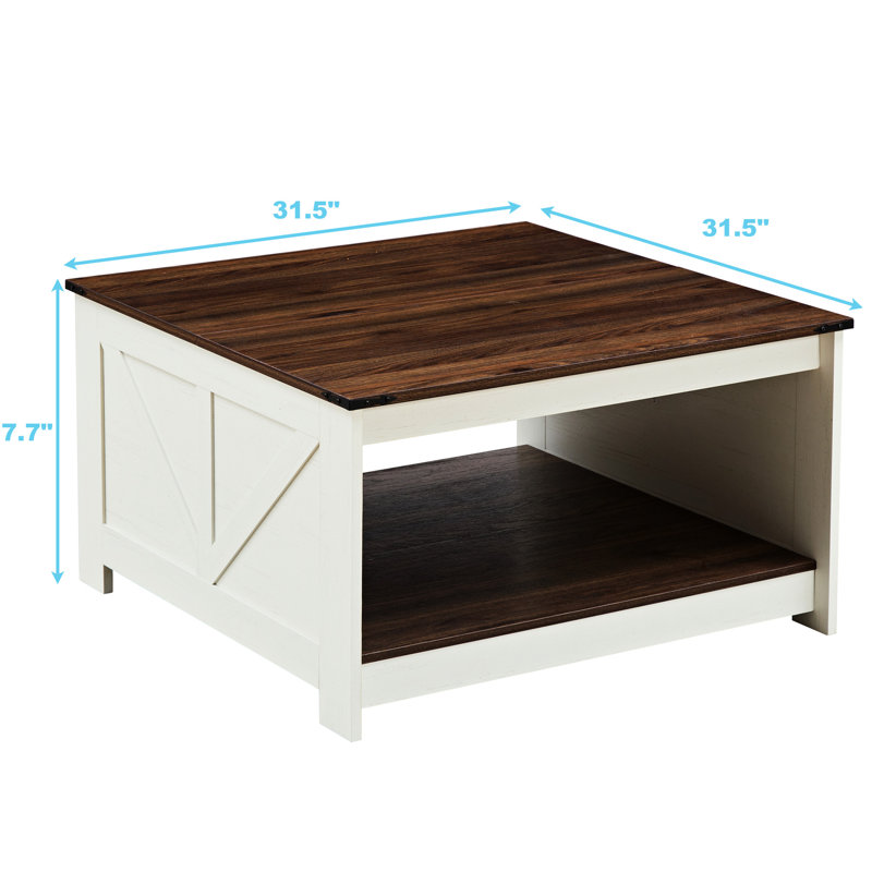 Rustic Coffee Table With Half Open Shelf, Square Wood Cocktail For Living & Meeting, Style, Walnut , And Easy To Clean Surface Look, Storage