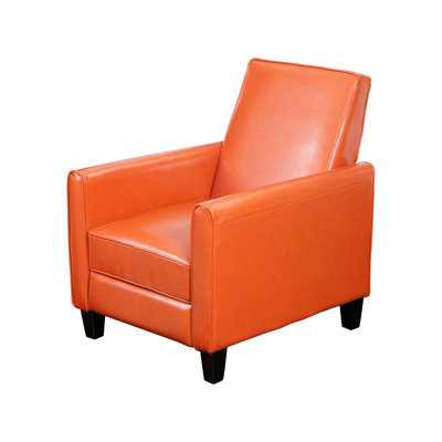Zuca Pushback Recliner Club Chair, Black Wood, Orange Floral Faux Leather