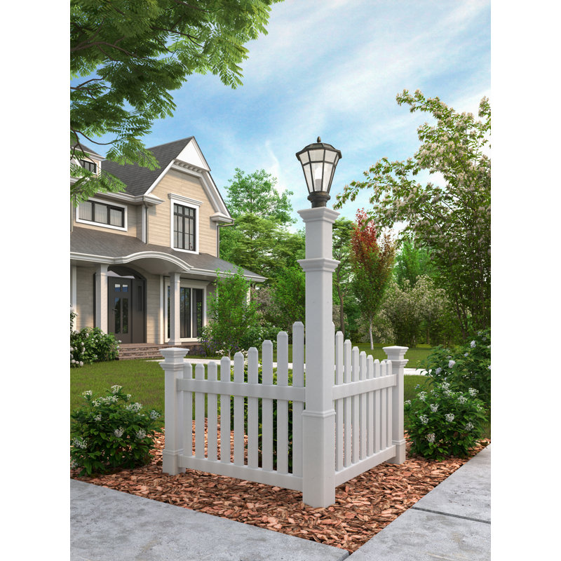Classic Corner Picket Fence and Lamp Post