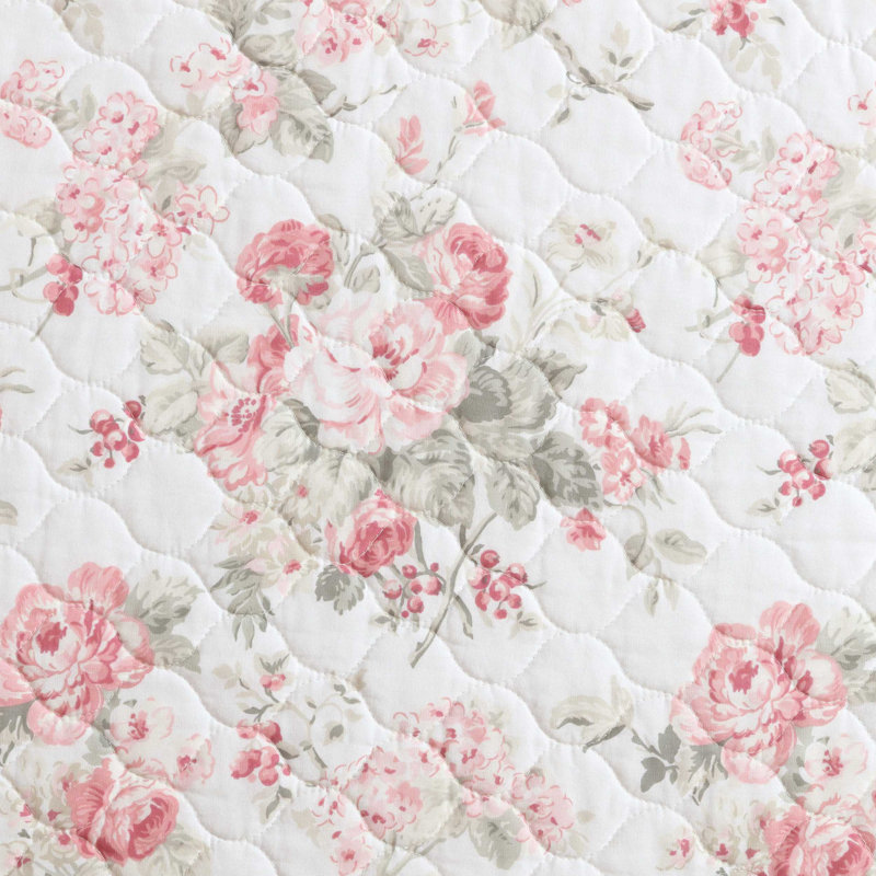Ensemble de courtepointe réversible en coton vert Laura Ashley Rosemoore, Courtepointe pour grand lit + 2 taies décoratives