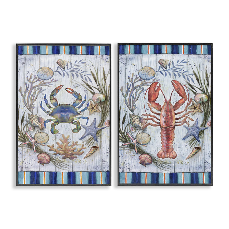 «Coastal Sea Life», ensemble de 2 estampes numériques par Geoff Allen, Giclée encadrée noir minuit, H 18 po x l 12 po