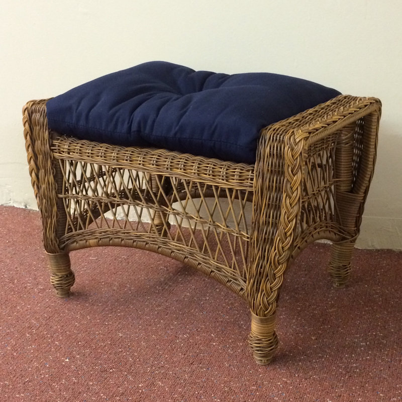 Repose-pieds avec coussin Camacho, Sunbrella bleu marine, Naturel
