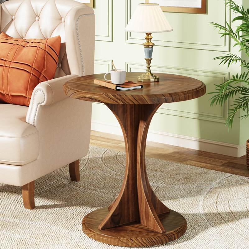 19.7" Round End Table, Wood Small Sofa Chair Side Table for Living Room