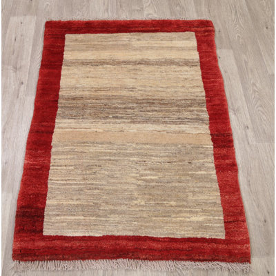 Tapis de la laine beige 2 pi 1 x 3 pi 11 po one-of-kind à la main noué la new age Blythe