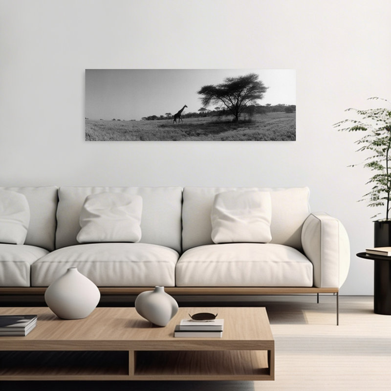 Girafe sur les plaines, Kenya, Afrique, paysage contemporain abstrait, art mural, H 16 po x l 48 po